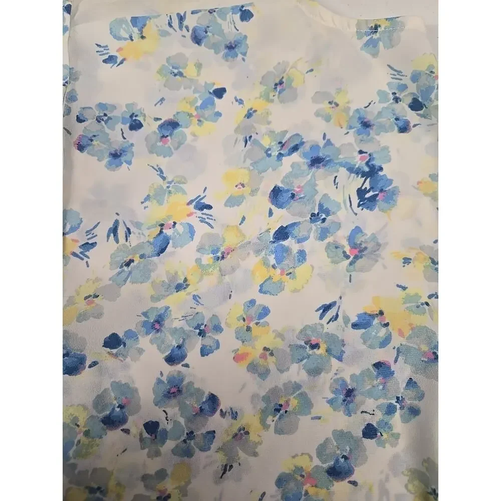 Lauren Conrad Womens Sleeveless Floral Blouse White Blue Yellow Boho Size S